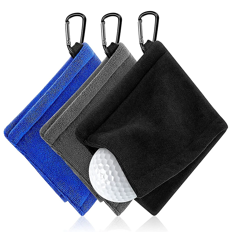 Square Microfiber Golf Ball Cleaning Towel With Carabiner Hook Water Absorption Clean Golf Club For Head Wipe Cloth Clean