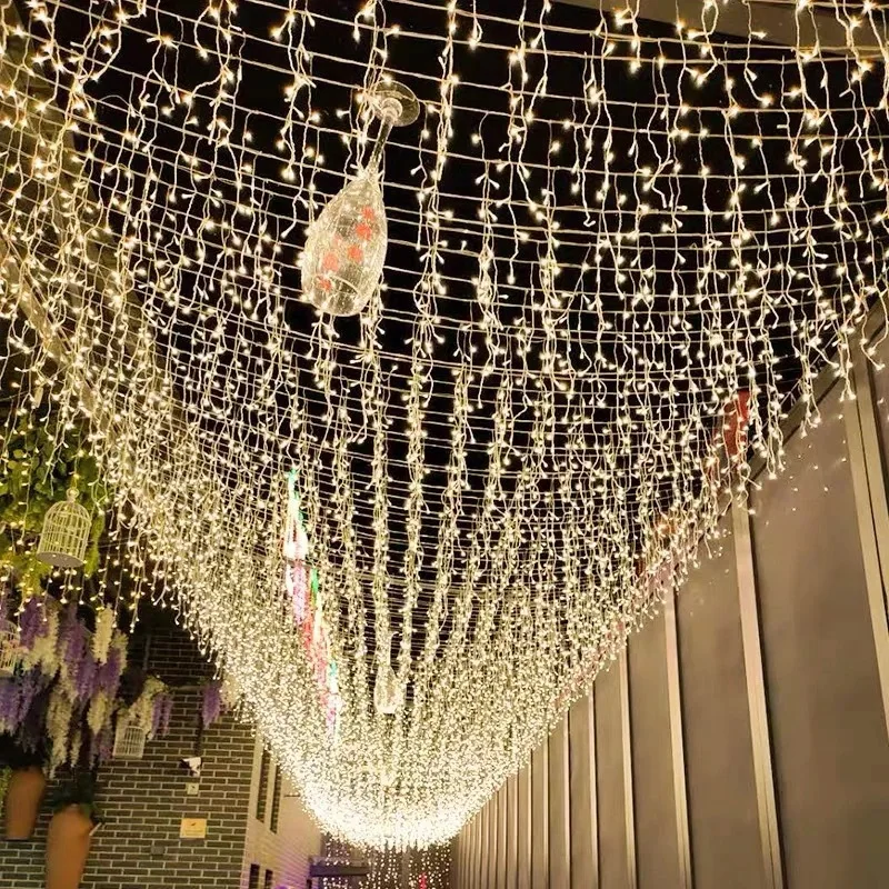 Solar-powered waterfall outdoor balcony railing string flowing ice strip lights and starry sky decorative light