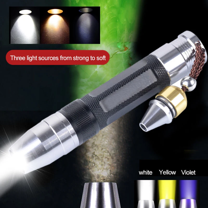 Expert Jade Identification Torch 10W 3LEDs White+Yellow+365nm UV Flashlight Ultraviolet Gemstones Jewelry Amber Money Detector