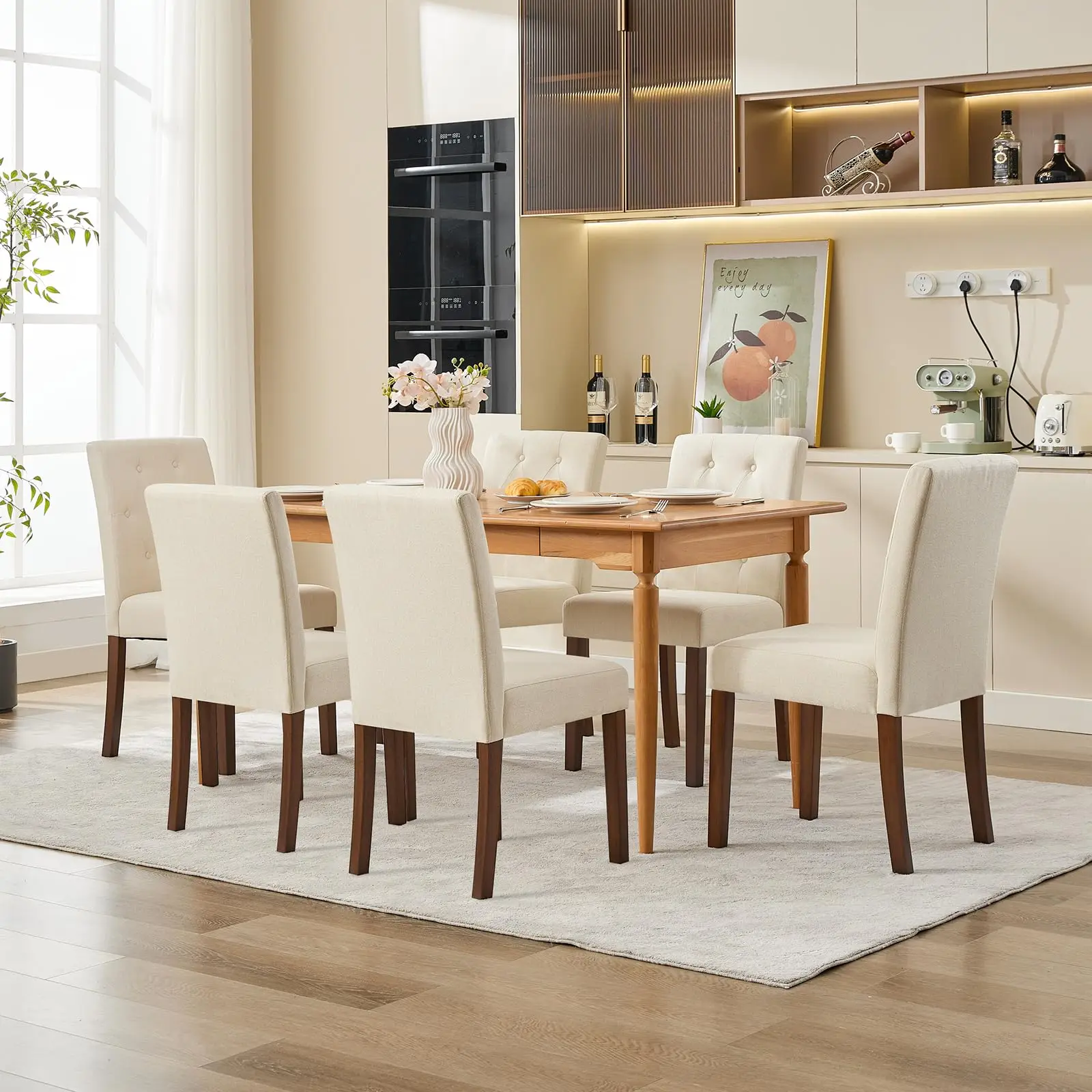 مجموعة كراسي تناول الطعام مكونة من كراسي غرفة العشاء المنجدة من بارسونز وكراسي المطبخ القماشية مع حواف رأس الأظافر/أرجل خشبية قوية وP #1