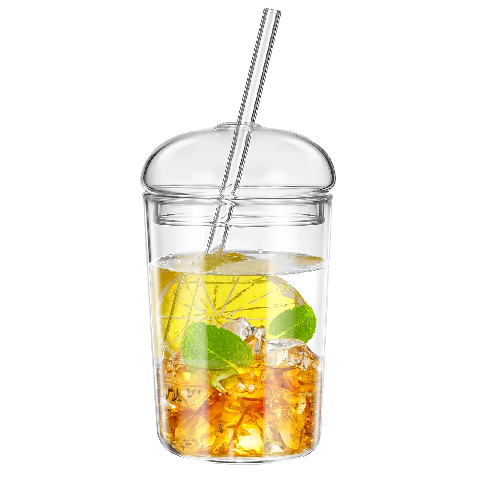 Upkoch Transparent Straw Cup Beverage Glass Mug for Coffee with Lid Drinking Kitchen