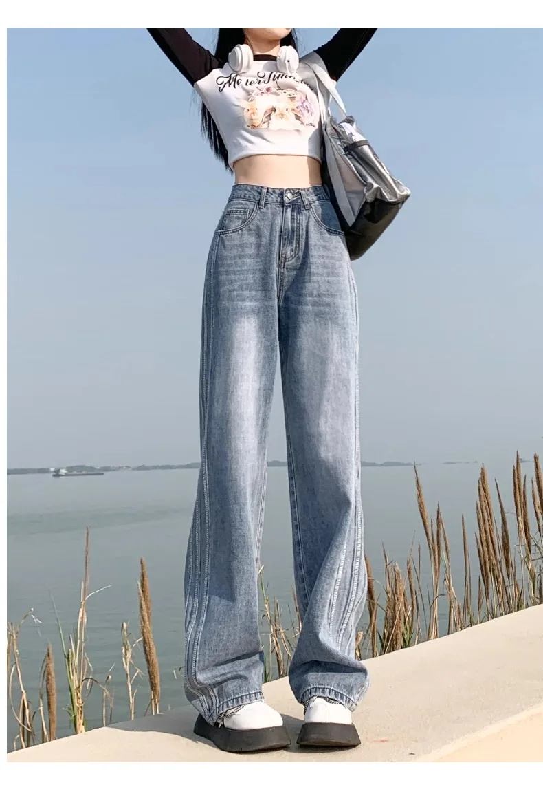 American High Street Vintage Style High Waist Jeans Pants Spring Fashion Women's Bag fringedgy Y2K  Denim Trouser Female Clothes