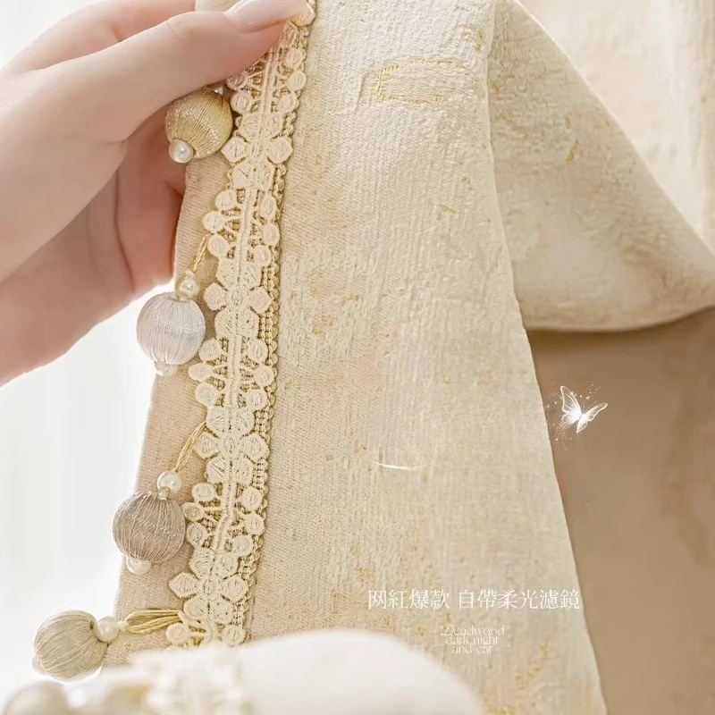 Double-sided Morris Flower Curtain Fabric French Cream White New Chenille Jacquard Curtains for Living Dining Room Bedroom Decor