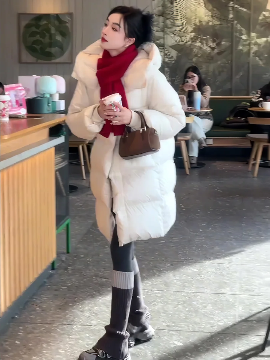 Puffer Jaet 90 blanco Du down con capucha de longitud media Thi cálido adelgazante prendas de vestir exteriores invierno 2025 nuevo Sle Commute Sle