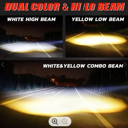 Imagen 2 del producto Foco LED de 4 lentes para motocicleta, luces antiniebla de haz alto/bajo de doble Color para coches, camiones, SUV, UTV, 12V, 24V, mini lente, luz de conducción