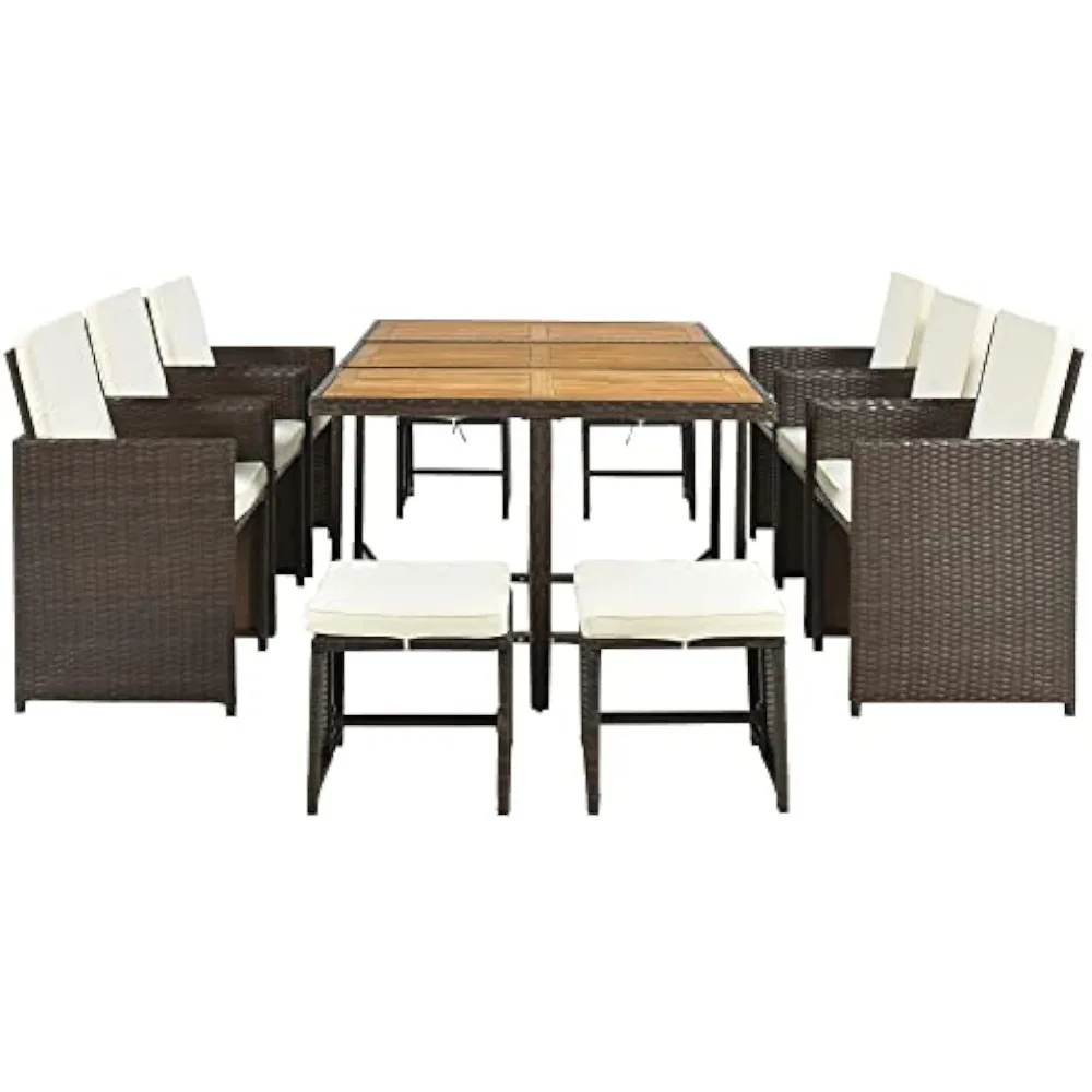 Patio Dining Table Set, 11 Piece Outdoor Furniture Sets, Wicker Rattan Dining Table and Chairs Set, Patio Conversation Set