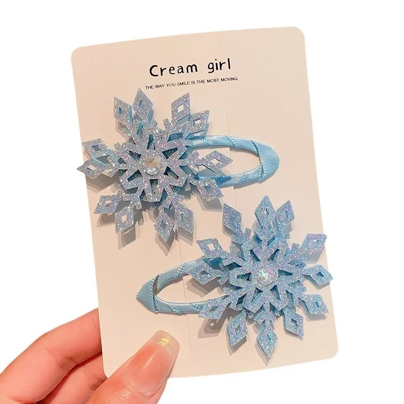 2PCS New Princess Snowflake Girls Hairpins Children Lovely Headwear Hairgrip Hair Clips Barrettes Hair Accessories