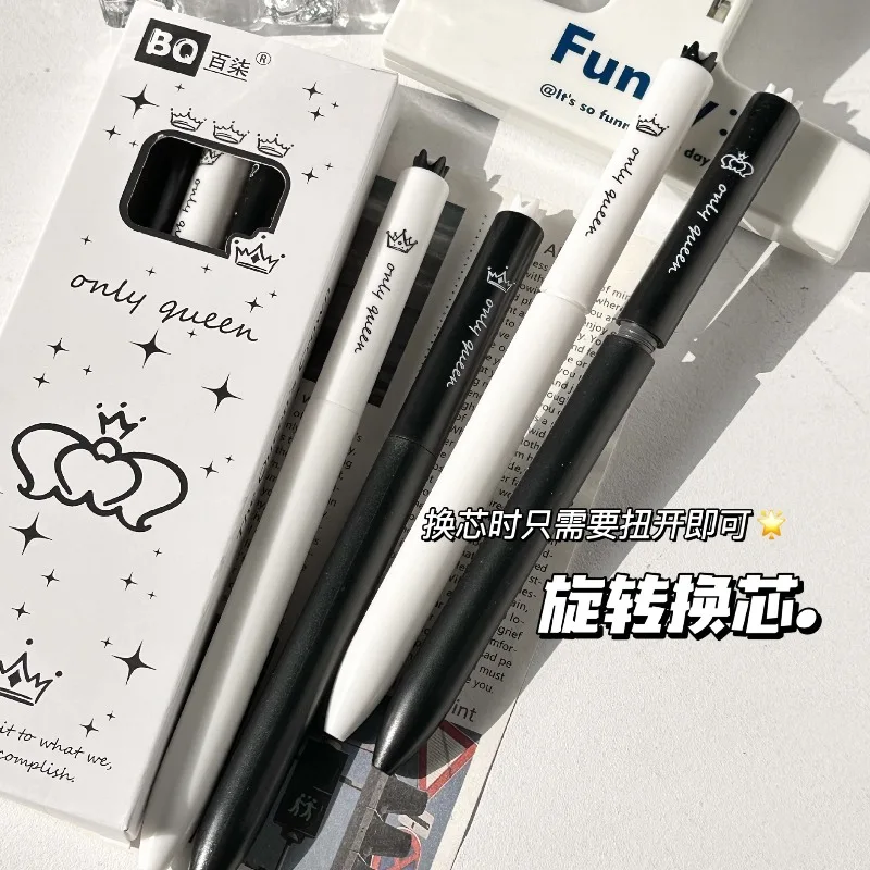 4PC radiant rotating twist pen crown neutral pen high value ins wind student 0.5 quick drying brush question pen black pen