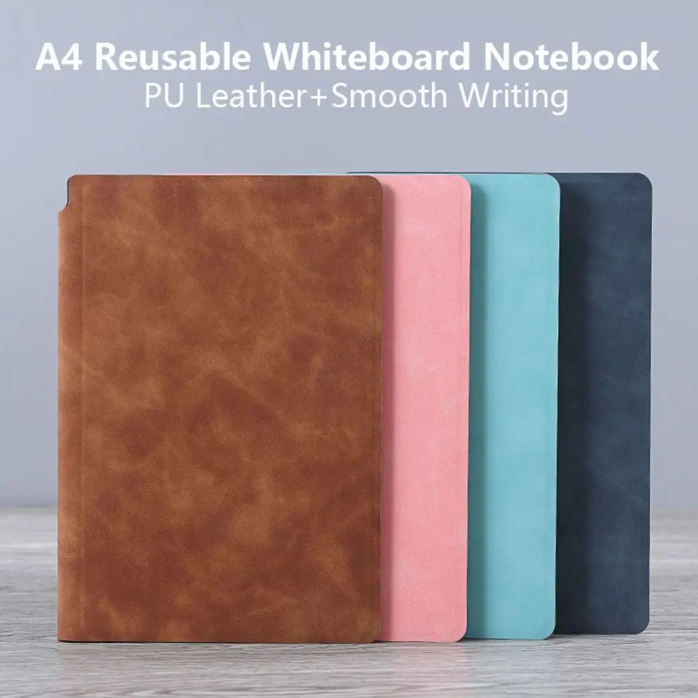 Leather A4 Whiteboard Notebook Reusable With Erasing Cloth Erasable Whiteboard Draft Stationery With Whiteboard Pen