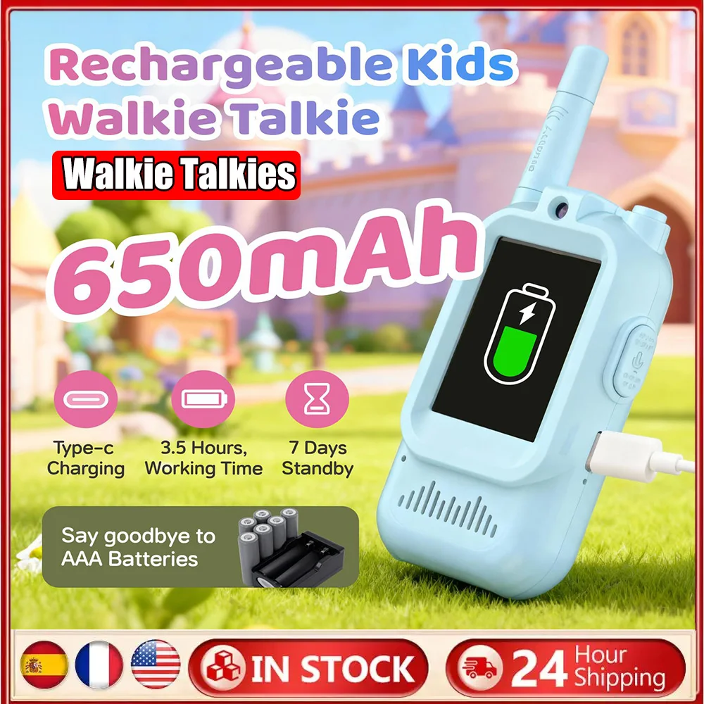 Video-intercom Walkies voor kinderen, talkies, 2-pack, oplaadbaar scherm, speelgoedradio's voor jongens, meisjes, binnen spelen, kamperen, wandelen