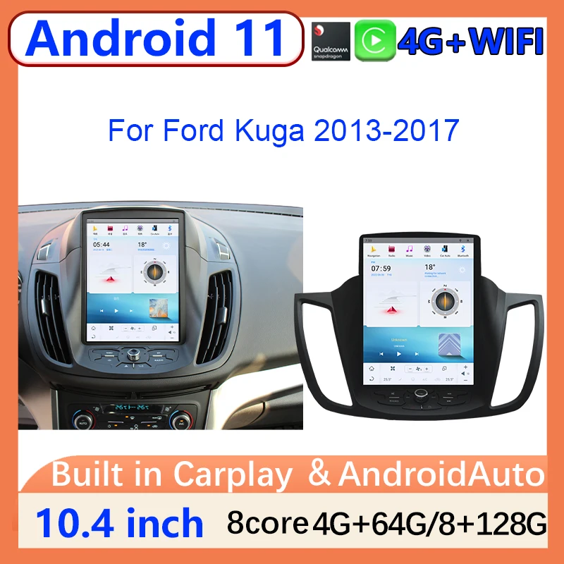 

10.4"Qualcomm Snapdragon 665 Android 11 Car Radio GPS Navigation Multimedia For Ford Kuga 2013-2017 Carplay Auto 4G DSP Stereo