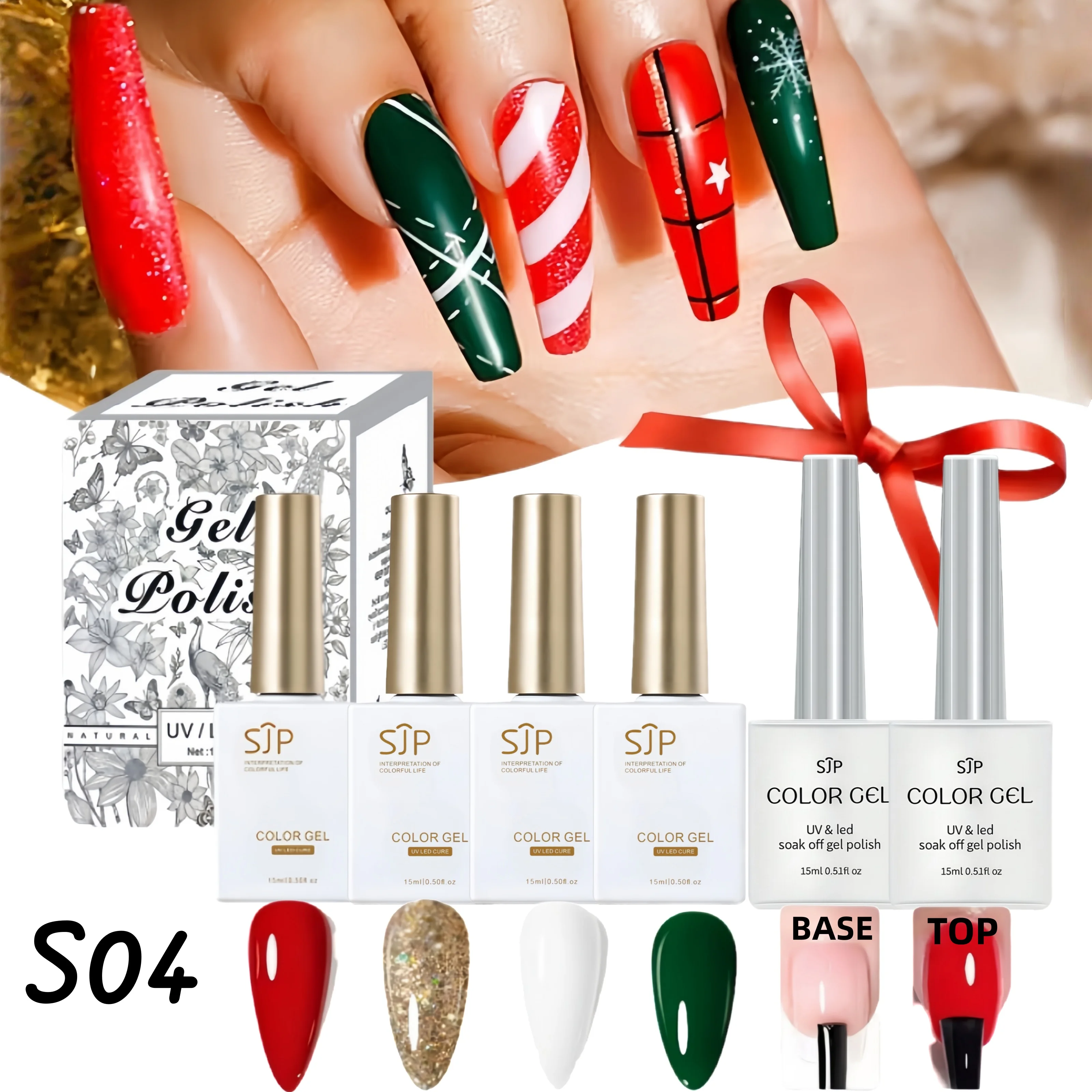 1/6-teiliges Nagellack-Set mit UV-Gel-Nagellack in Gold und Silber, perfekt für Weihnachtsfarben.