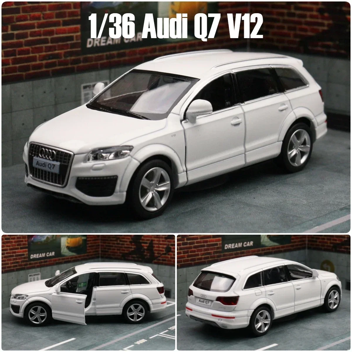 1:36 Audi Q7 V12 Toy Car Model For Children RMZ CiTY SUV Sport Diecast Alloy Vehicle Miniature Pull Back Collection Gift for Boy