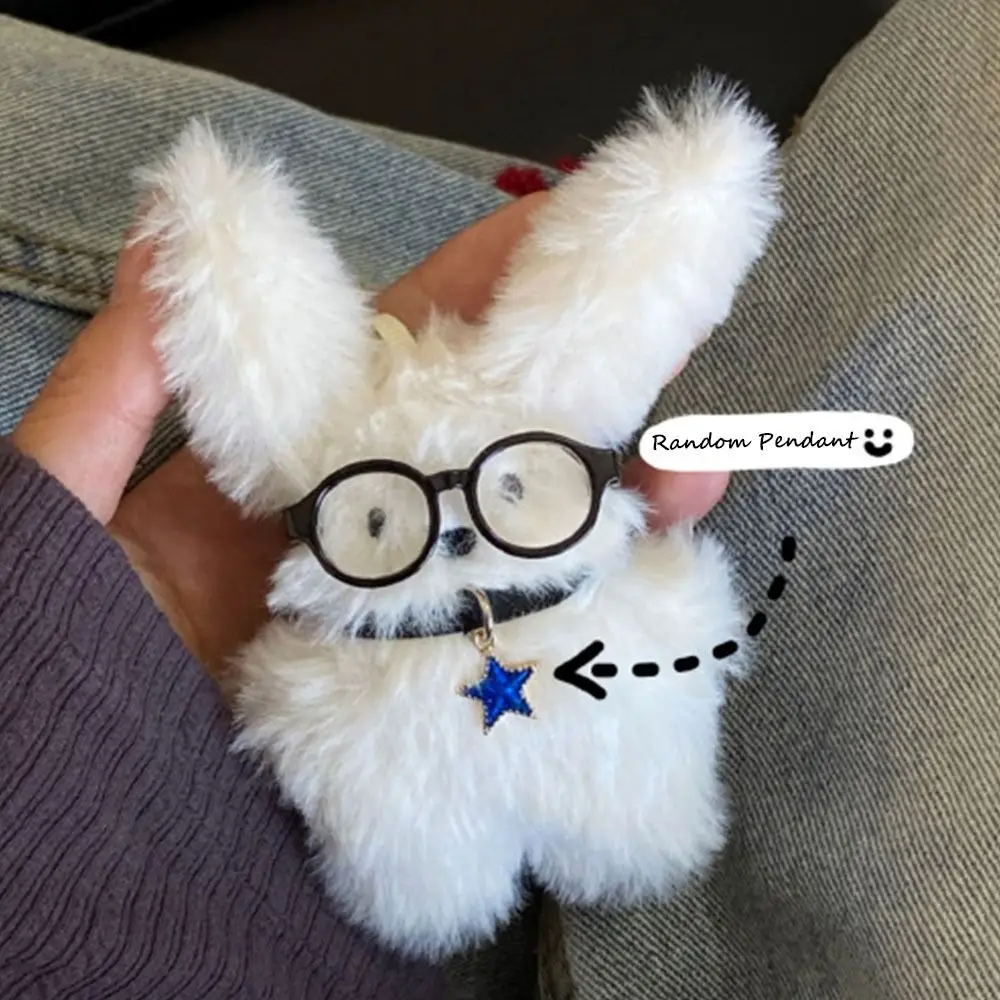 Maltese Wear Glasses Plush Pilot Rabbit Doll Key Chain Key Ring Bag Charms Long Ear Dog Key Ring Pendant Cartoon Design