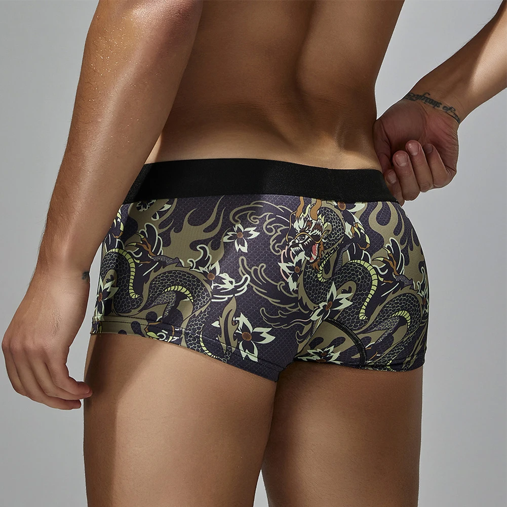 Sexy Mens Low Waist Briefs Underwear Retro Printed Trunks Shorts U Convex Pouch Underpants Breathableshorts Homme