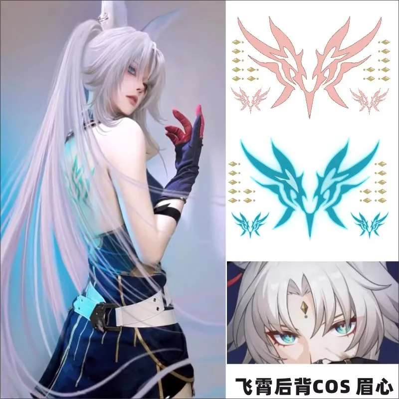 Feixiao Honkai Star Rail tymczasowa fałszywa Flash tatuaż naklejka rekwizyt Cosplay akcesoria impreza z okazji Halloween karnawał Otaku do odgrywania ról