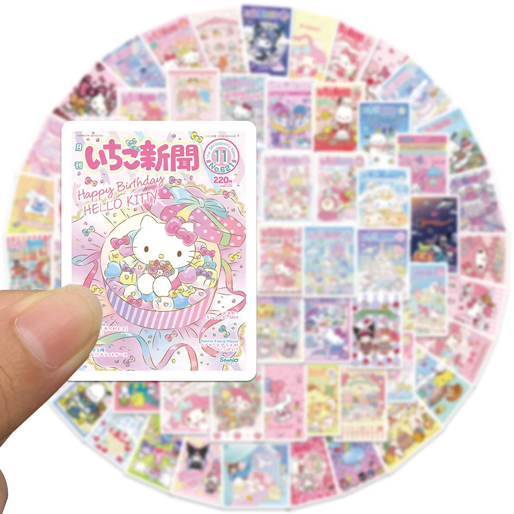 65pcs Sanrio Hello Kitty Mix Stickers Anime Scrapbook decalcomania Cartoon Movie Laptop Phone Decoration Kawaii Sticker Kids Girl Toy