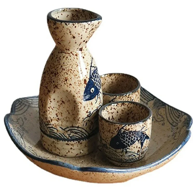 

Ceramic Wine Set Japanese Style Sake Set Traditional Handmade Tea Cup Water Ware Home Kitchen Bar Decoration Supplies Drinkware