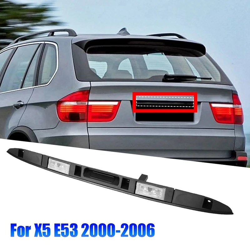 5X Car Boot Trunk Lid Licence Plate Handle Grip With Key Button Light For BMW X5 E53 00-06 Touring Rear Lid Handle Trim