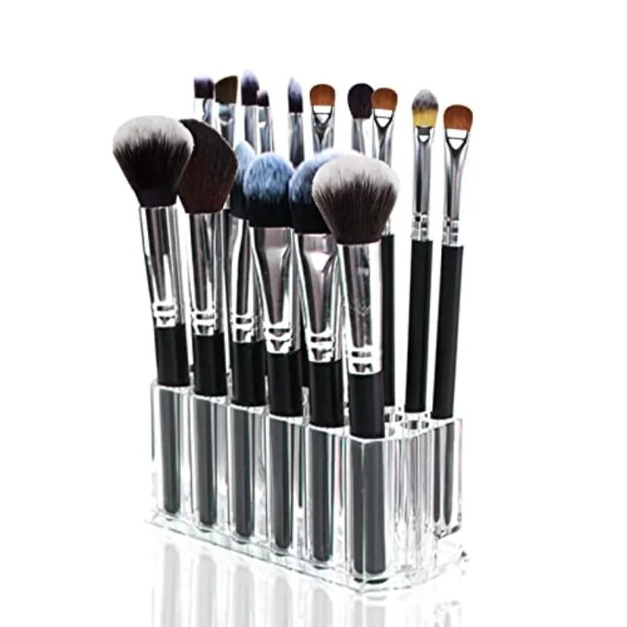 ที่ใส่ดินสอเขียนขอบตาและปากอะคริลิคใสแบบ 3 ชิ้น พร้อมช่องเก็บ 26 ช่องสำหรับแปรงแต่งหน้าและดินสอ เหมาะสำหรับเครื่องสำอาง