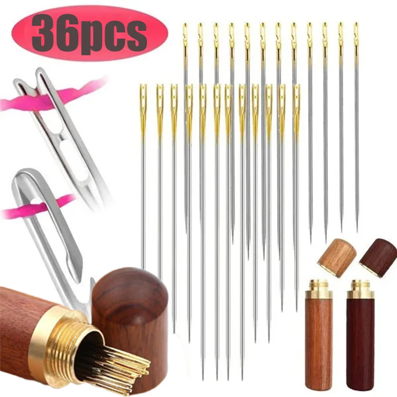 36Pcs/box Blind Needle Elderly Needle-side Hole Hand Household Sewing Stainless Steel Sewing Needless Threading Diy Jewelry