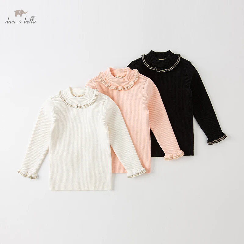 Dave Bella Winter Children Basic Sweaters Children Solid Knit Sweaters Pullover Knit Girls Sweater for 18M-11Y DB18545-K