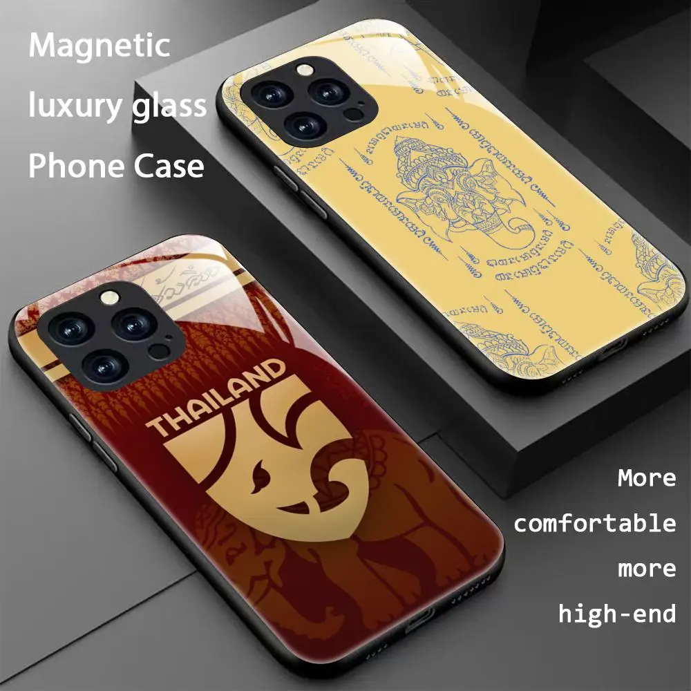Design Thailand Flag Passport Phone Case For iPhone 17 16 15 14 13 12 11 X XR XS 8 Plus Mini Pro Max Glass Magnetic Phone Case