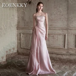EOENKKY Mermaid Elegant Evening Dresses Prom Strapless Beaded Sleeveless Wedding Party Dress Pink Woman Customized فساتين سهرة