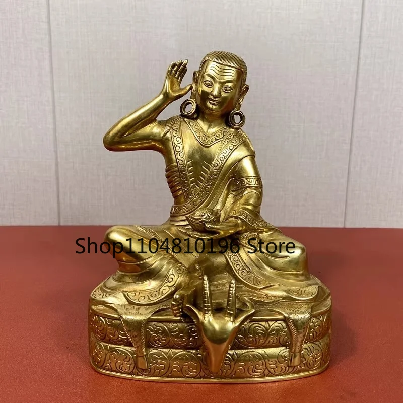 7.3” Brass Buddha Auspicious Milarepa Venerable Bronze Buddha Statue Milarepa