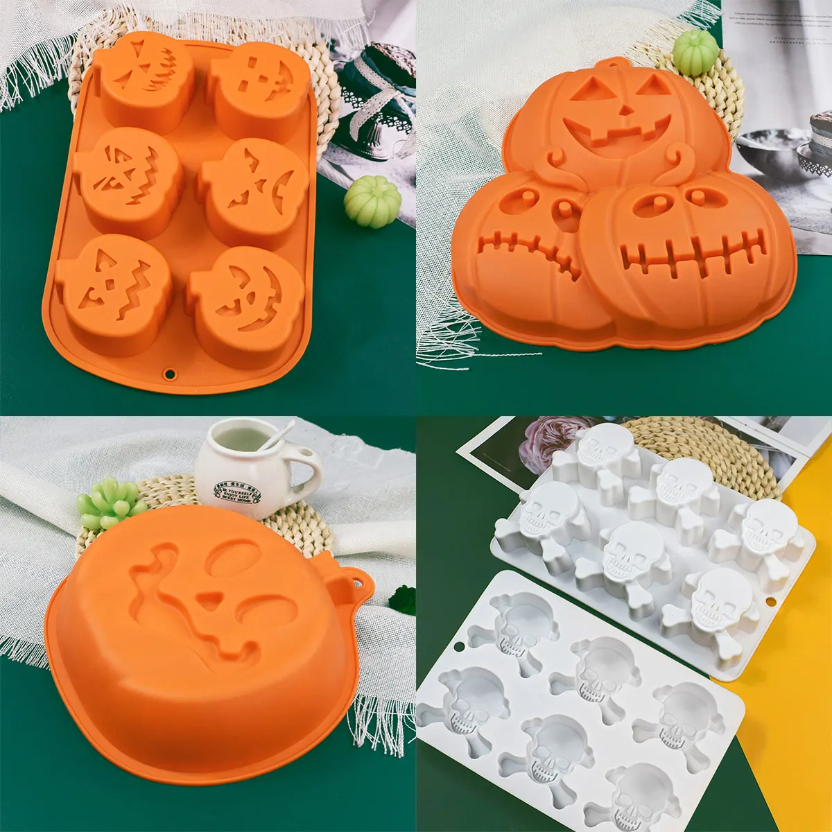 NEW Halloween Pumpkin Silicone Mousse Cake Mold Baking Tray Octagonal Spider Candy Biscuit Jelly Mold Skull Owl Chocolate Making