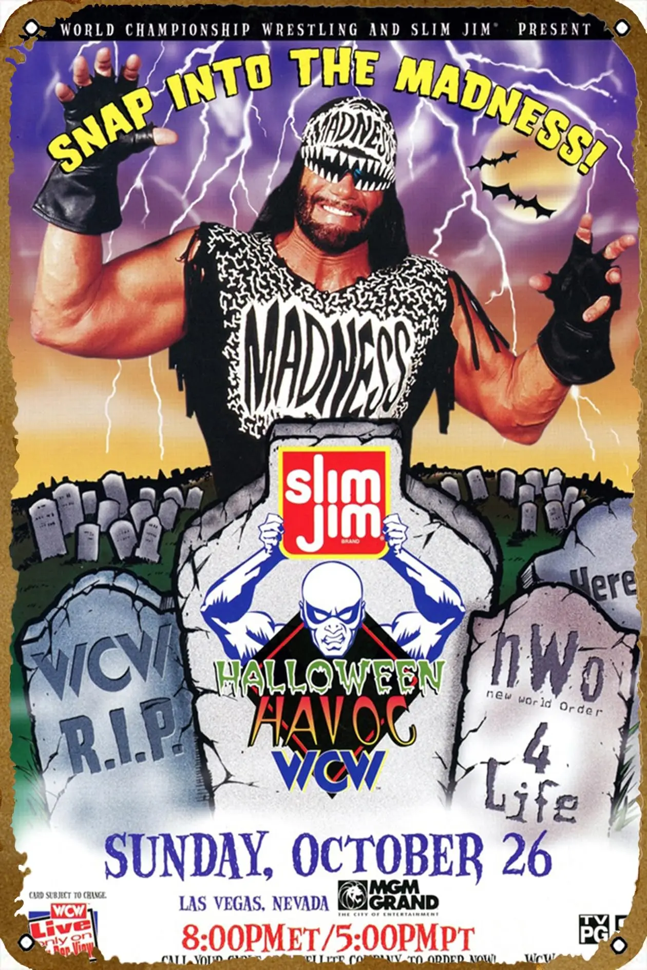 

Постер KNIOIL WCW для Хэллоуина 1997 (1997), 12X8 дюймов, винтажный металлический жестяной знак, домашний декор, настенное искусство для гаража, мужской пещеры