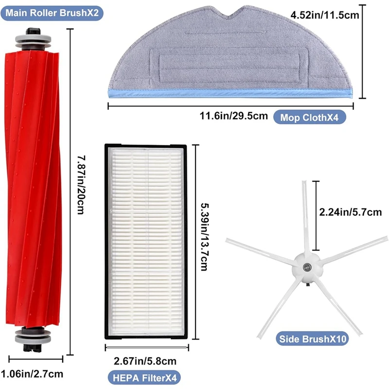 S7 Vervangende Onderdelenkit Compatibel Voor Roborock S7, S7 +,S7 Maxv,S7 Maxv Plus, Inclusief Hoofdborstel Dweildoek