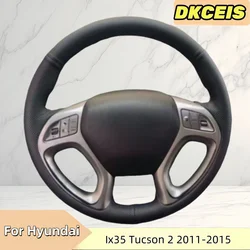 Car Steering Wheel Cover Genuine Leather Breathable Black For Hyundai Ix35 Tucson 2 2011-2015 Steering Wheel Braiding Cover