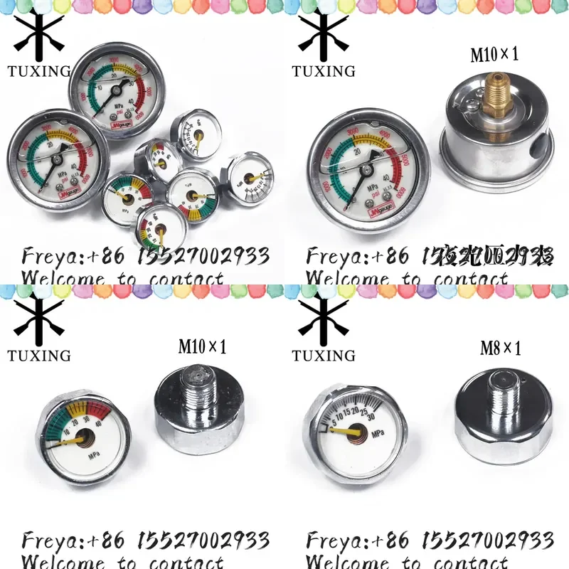 High pressure cylinder luminous miniature pressure gauge M8 * 1 small gauge 40mpa luminous pressure gauge M10 * 1
