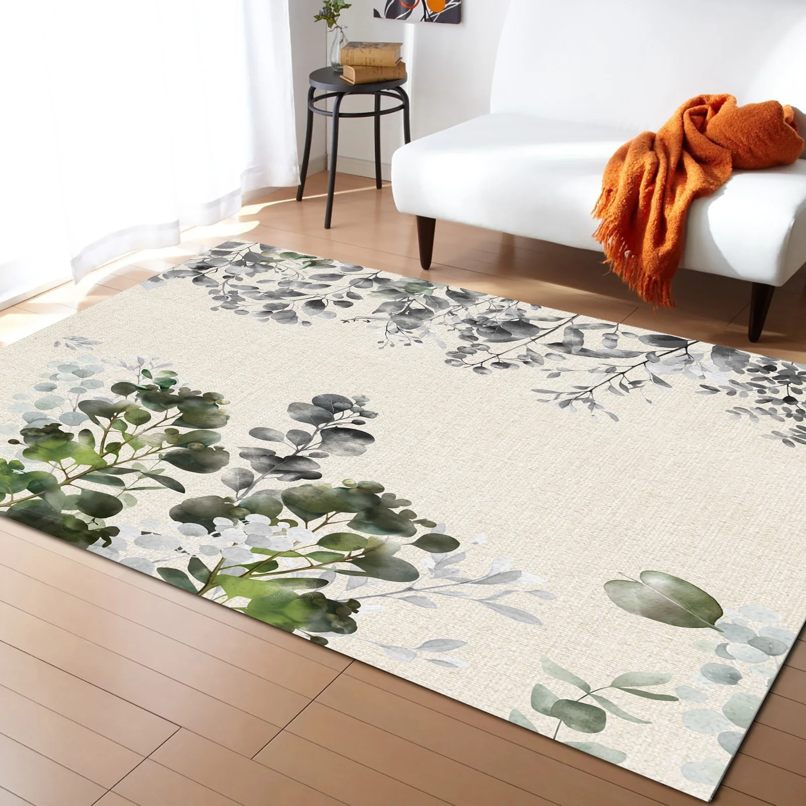 Plant Leaf Illustration Dark Green Living Room Floor Mat Children's Bedroom Bedside Carpet Kitchen Door