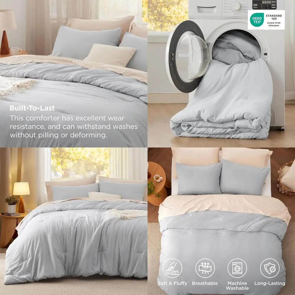 

Светло-серый предварительно стираный комплект постельного белья из 3 предметов: 1 одеяло размера Queen и 2 наволочки