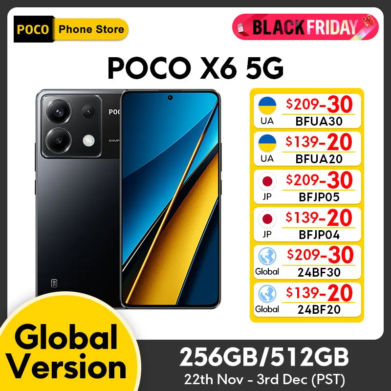 Global Version POCO X6 5G Smartphone Snapdragon 7s Gen 2 6.67 AMOLED Display 120Hz AMOLED Display 64MP Camera OIS 67W NFC 900+ sold422,790.08612,739.53Save 189,949.45-31%Free shippingPOCO Phone StoreS