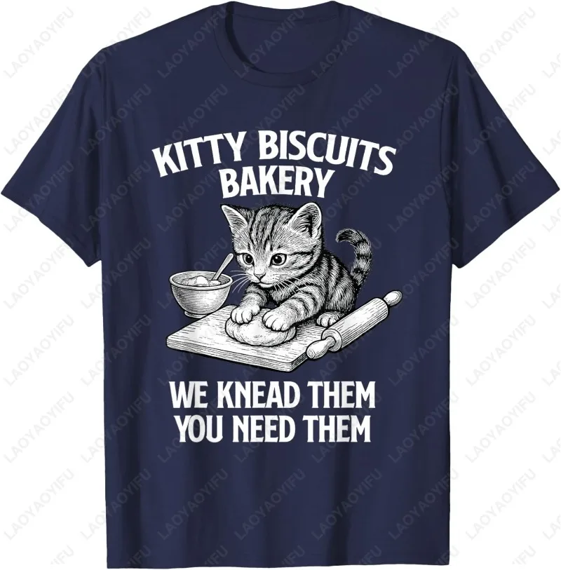 Kitty Biscuits Bakery Cat Lover Owner Unisex Adult Cotton T-Shirt Vintage Classics Meowy O-neck Printed Man Tops Ropa Hombre