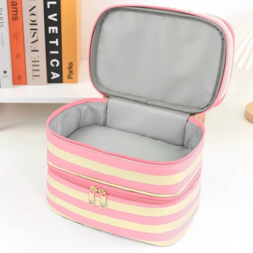 Polyester Multi-Layer Cosmetic Bag Large Capacity Waterproof Zipper Travel Storage Bag Handheld Portable Makeup Bag Holiday