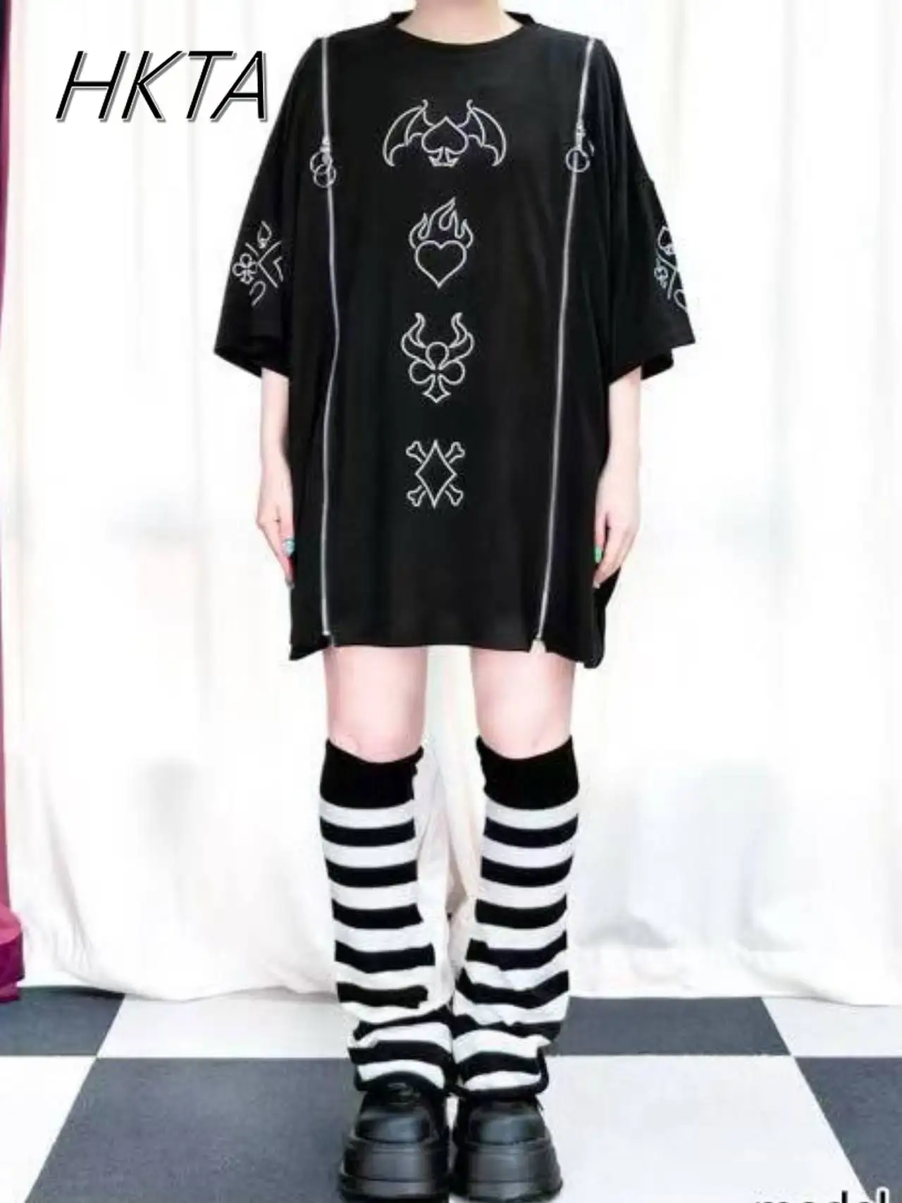 2025 Estate Nuovo Giapponese Harajuku Sottocultura Off-spalla Cerniera Scuro T-shirt Ragazza Giapponese Mine Dress a maniche corte Tshirt Dress