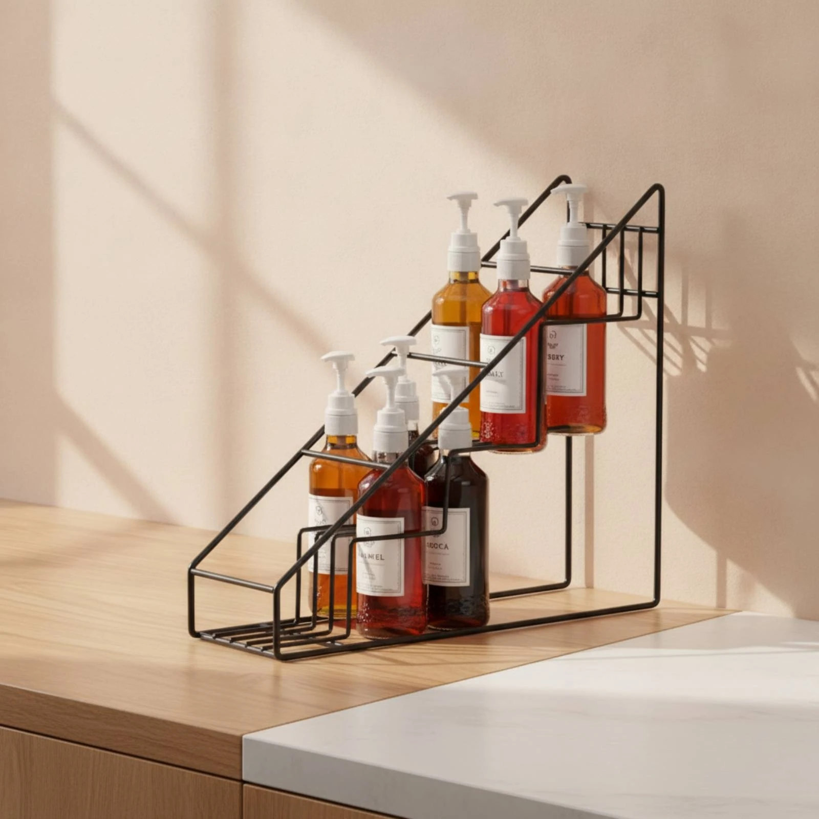 Countertop Storage Rack standaloneStanding Stepped Bottle Rack Layered Open-Structure for Homeowners, Kitchen Countertops