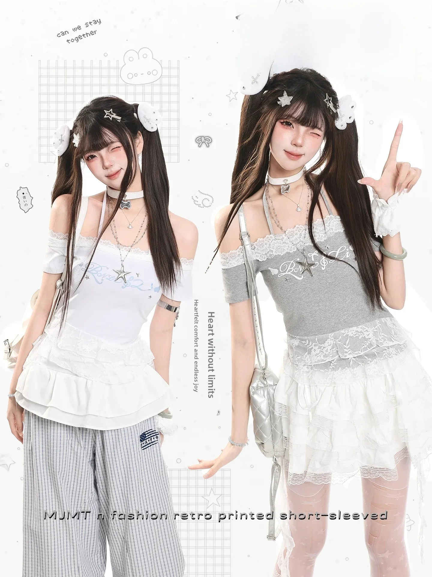 Sweet Girl Style Lace Splice Shoulder T-shirt Women's Slimming Short Sleeve Unique Beautiful Casual Fashion Summer Top