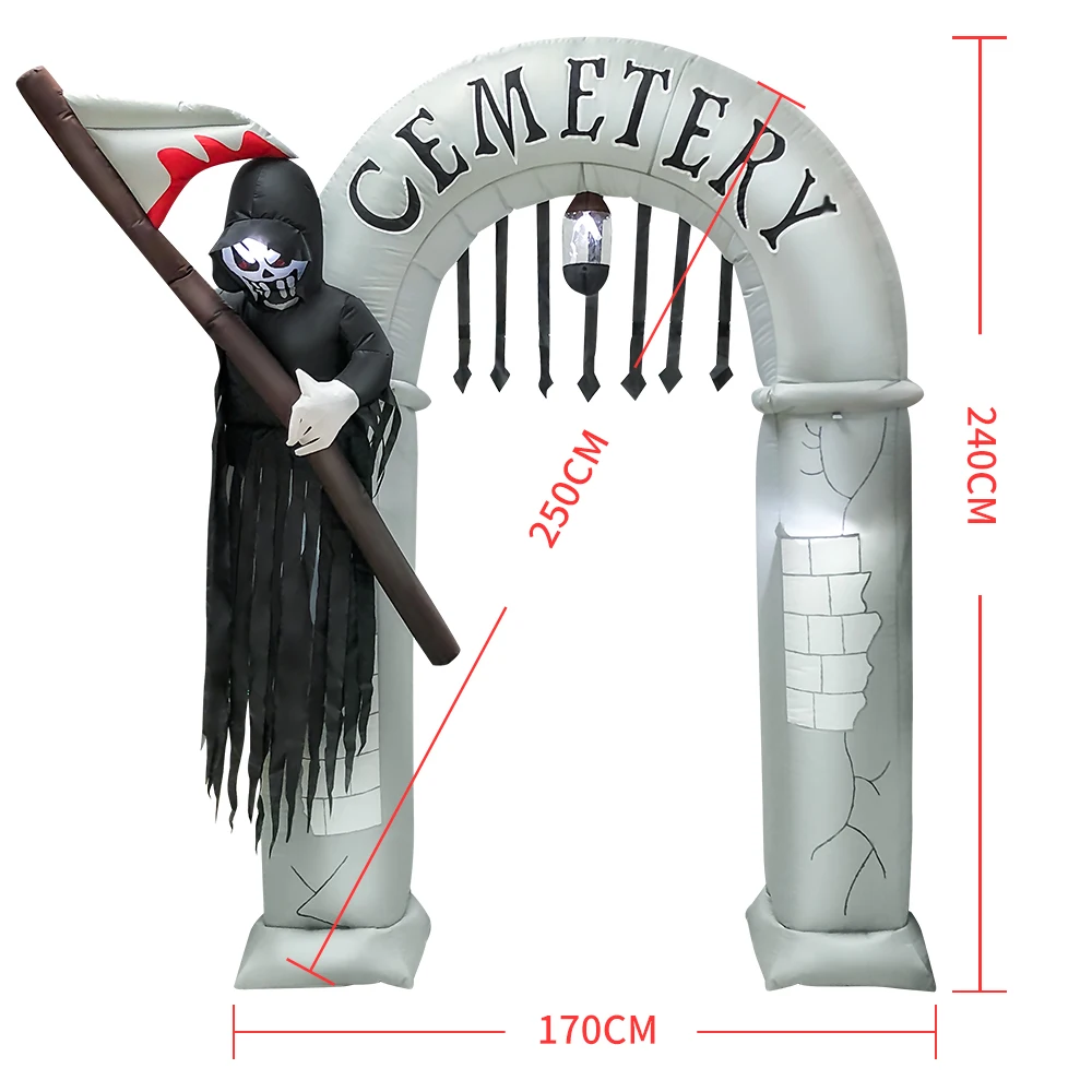 8FT Halloween Opblaasbare Grim Reaper Boog Model Ingebouwde LED Verlichting Binnen Buiten Binnenplaats Gazon Tuin Thema's Decoratie Prop