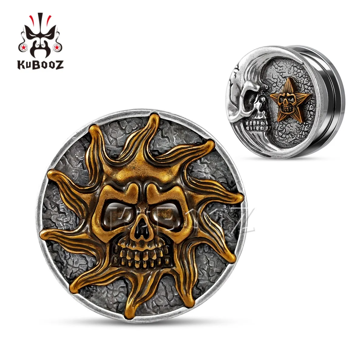 KUBOOZ Ear Expander Plugs Skull Sun Moon Gauges Tunnels Stretchers Piercing Body Jewelry Kolczyki ze stali nierdzewnej 1 para