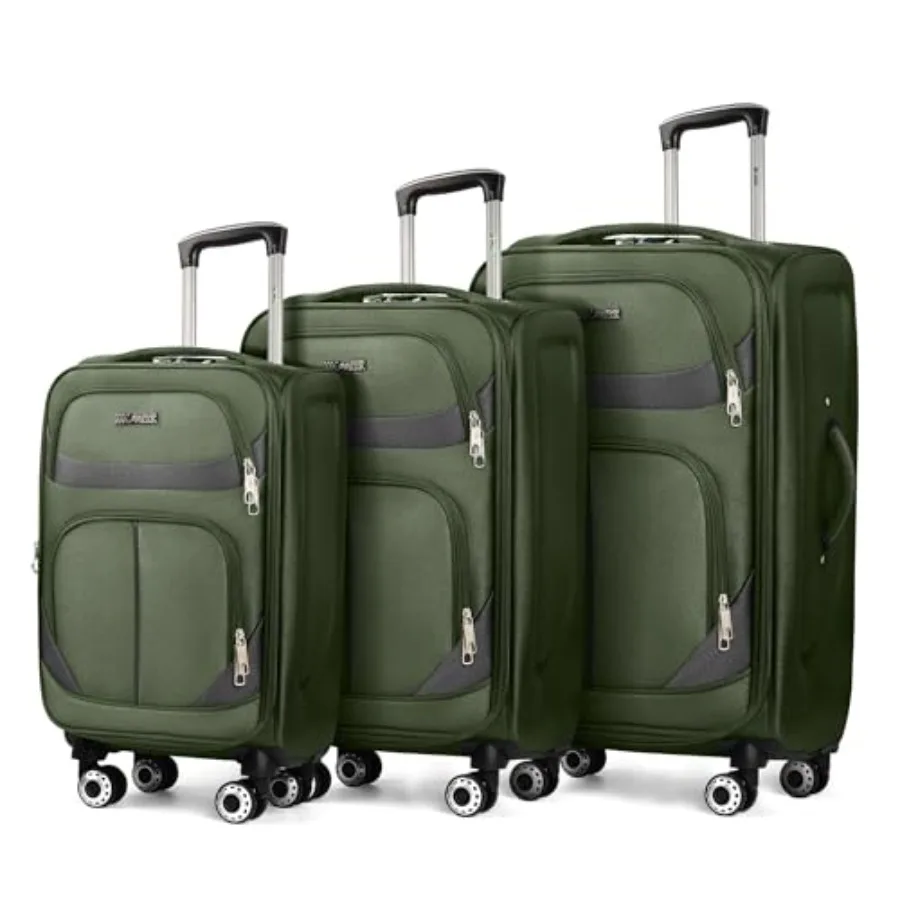 

Комплект из 3 предметов: мягкий расширяемый чемодан с передним карманом, легкий и прочный, на двойных колесах-спиннерах, с замком