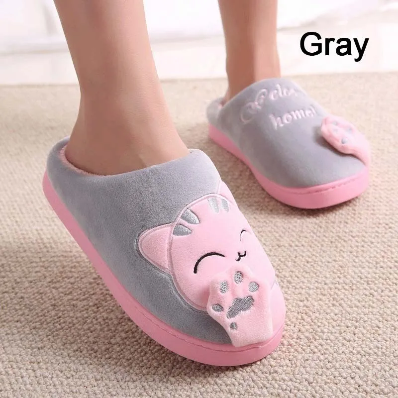 Men and Women Winter Home Slippers Cartoon Cat Home Shoes Non-slip Soft Winter Warm Slippers Indoor Bedroom Couple Floor Shoes
