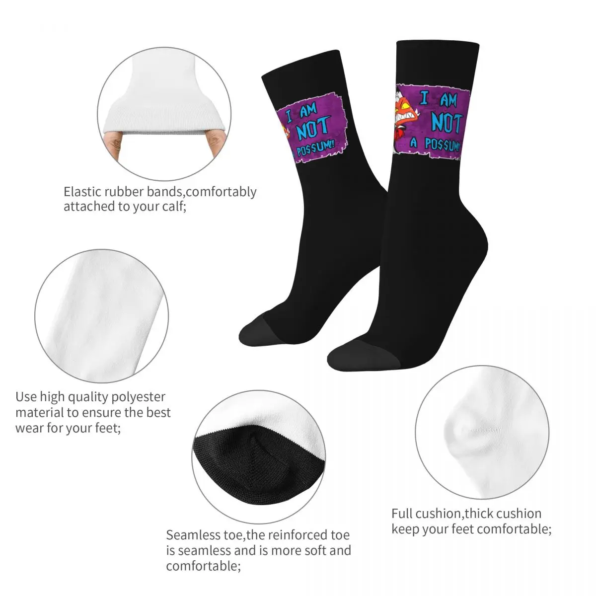 Winter Warm Colorful Men's Women's Moxxie Millie Not A Possum Socks Helluva Boss Anime Breathable Middle Tube Socks