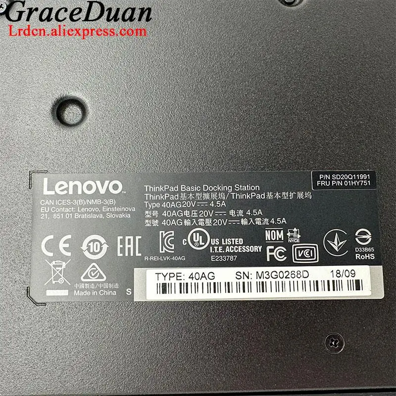 Basic Dock Station 40AG For Lenovo ThinkPad T590 A285  L490 T495 T490 T480 s P43s A485 L480 P52s P53s L13 X390 Yoga X280 Laptop