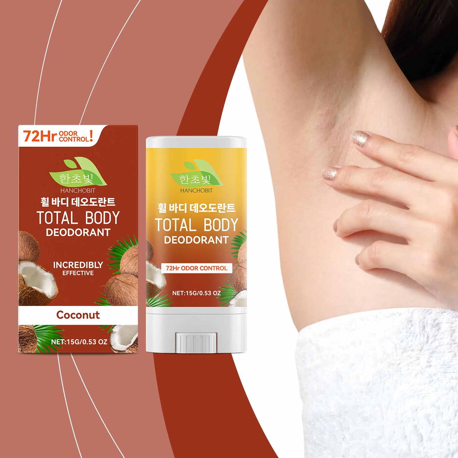 Deodorante per il corpo totale - Controllo degli odori di 72 ore per ascelle e aree private, profumo naturale di cocco, senza alluminio e formula delicata