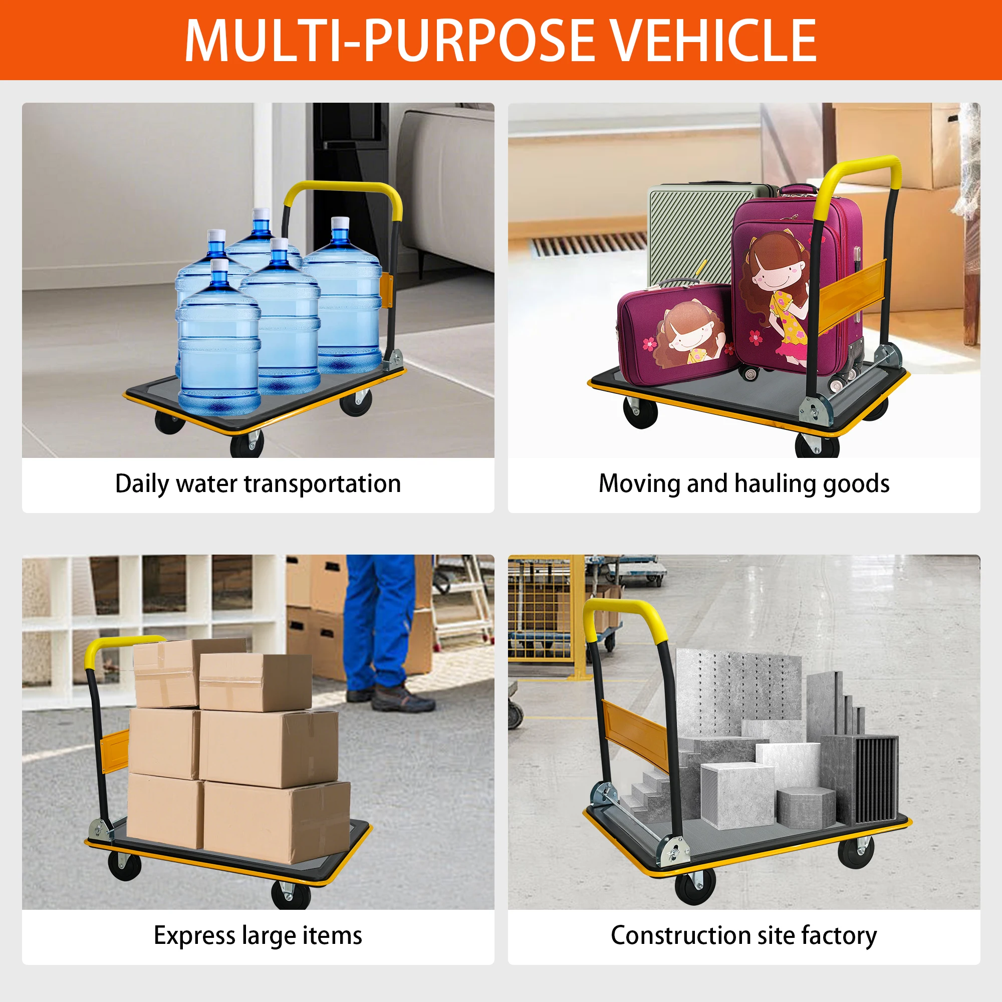 660lbs Foldable Platform Truck Dolly with Swivel Wheels, Heavy Duty Moving Platform Hand Truck, Moving Flatbed Cart Push Cart